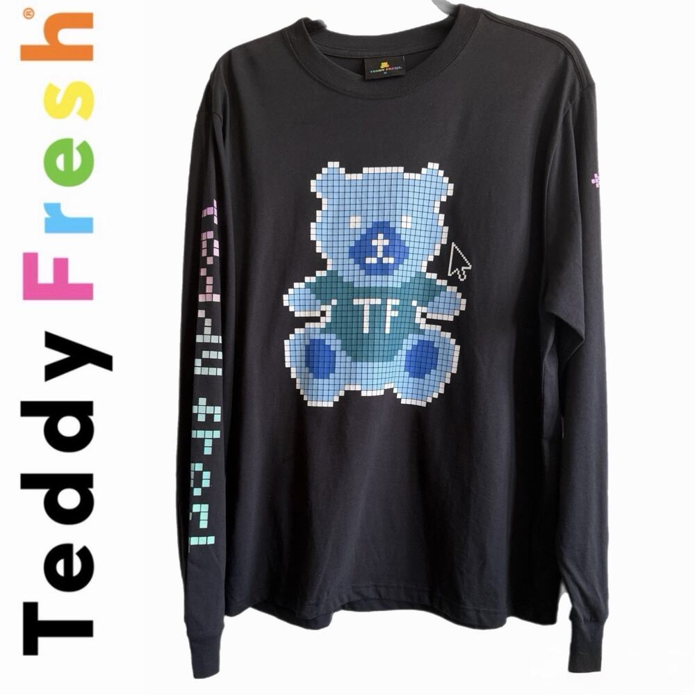 Teddy Fresh Pixel Teddy Long Sleeve Shirt Black Size Medium